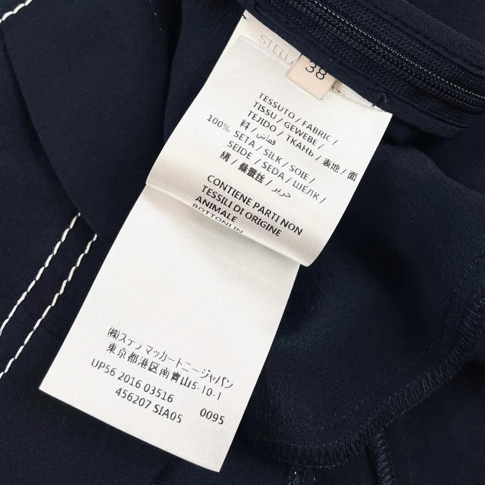 STELLA MCCARTNEY • 100% Silk Navy Contrast-Stitch Collared Mini Dress, S - Picture 11 of 16